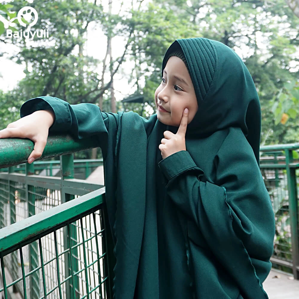 TK0583 Baju Muslim Anak Kombinasi Hijau Botol Taman Terbaru 2023 Shahia