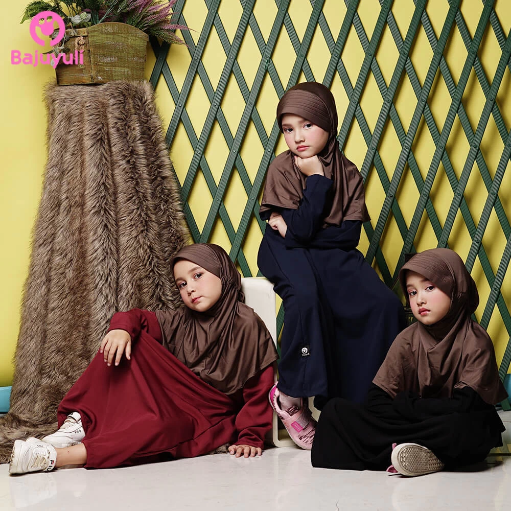 TK0603 Baju Muslim Anak Perempuan Warna Marun Navy Hitam Modern Cutetrik