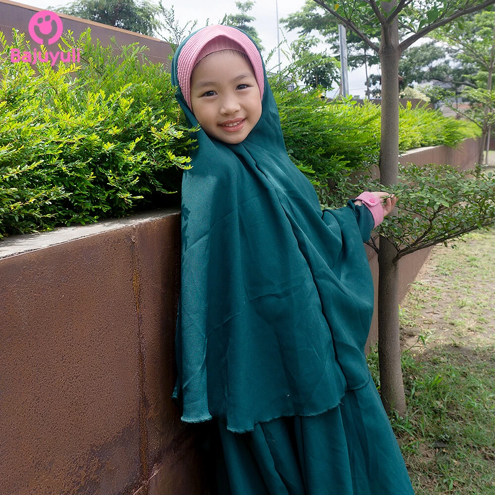 TK0685 Baju Muslim Anak Kombinasi Hijau Botol Pink Murah Upright
