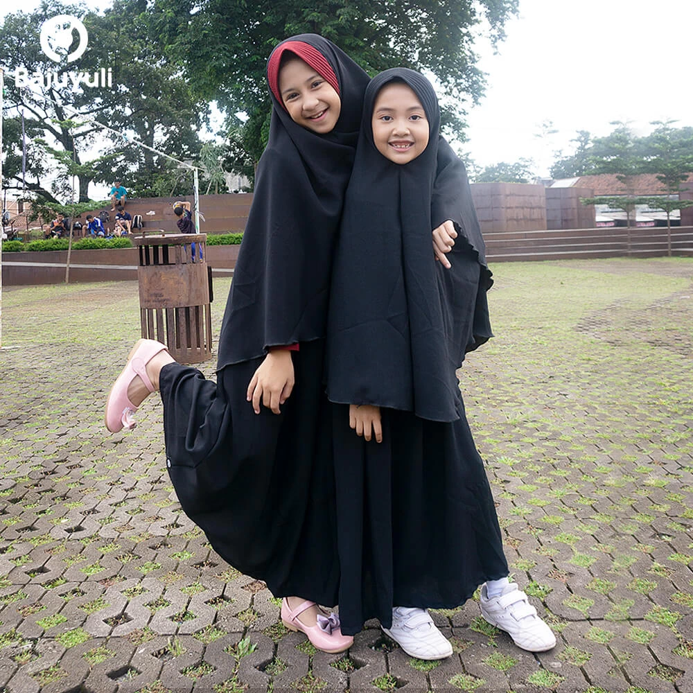 TK0690 Baju Muslim Anak Perempuan Kombinasi Hitam Hitam Terbaru Upright