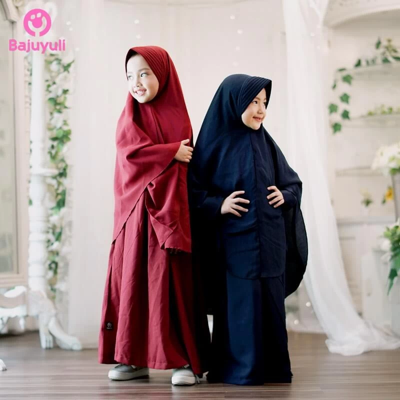 TK0745 Baju Muslim Anak Warna Marun Biru.Jpg Syari Tanggung