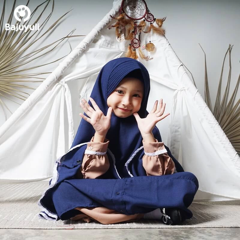 TK0766 Baju Muslim Anak Perempuan Warna Navy Senyum.Jpg Terbaru Cutetrik