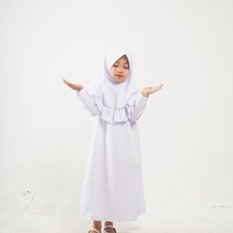 TK0795 Baju Muslim Anak Putih Bersih Modern Shahia Hijab