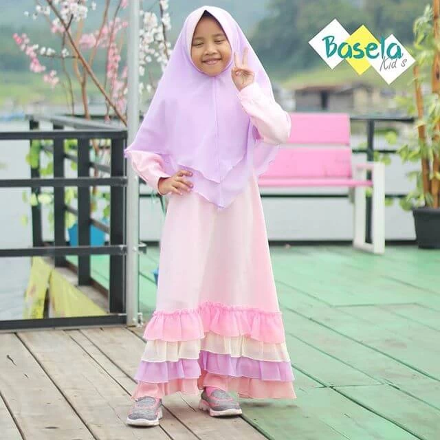 TK0812 Baju Muslim Anak Perempuan Kombinasi Pink Ungu Terbaru 2022 Rabbani