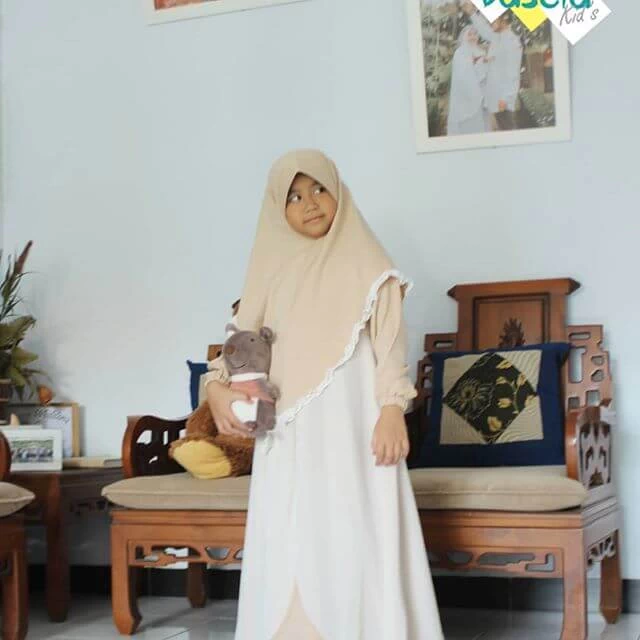 TK0864 Gamis Muslim Anak Warna Putih Kuninig Terbaru 2022 Shahia Hijab