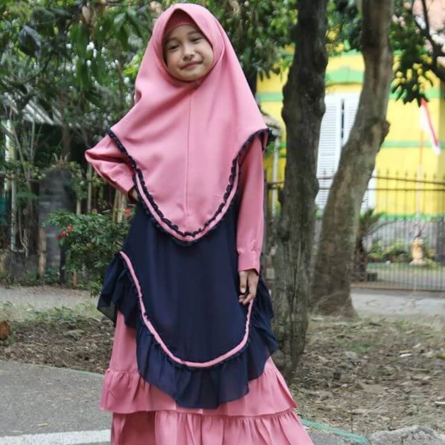 TK0924 Baju Muslim Anak Kombinasi Navy Dusty Rempel Modern Tanggung
