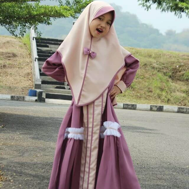TK1002 Baju Muslim Anak Warna Lavender Pita Murah Nubi