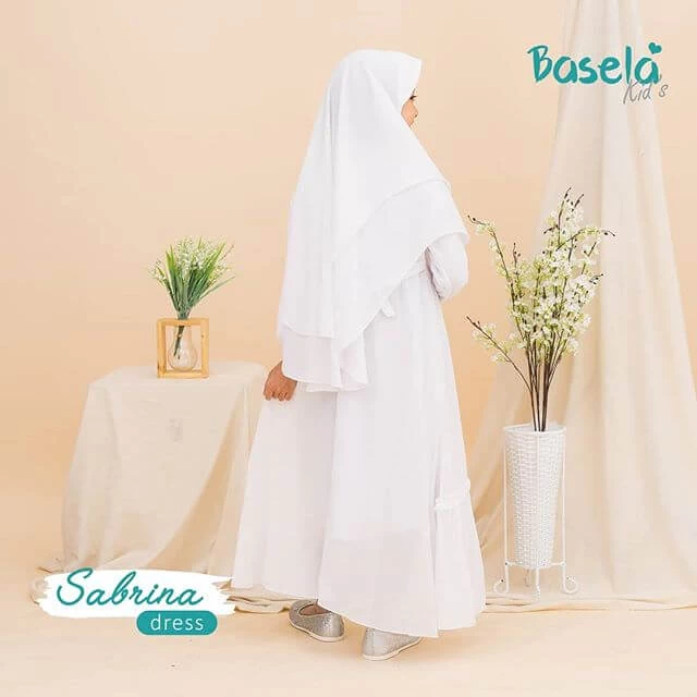 TK1024 Baju Muslim Anak Perempuan Warna Putih Polos Sabrina Terbaru 2022 Tanggung