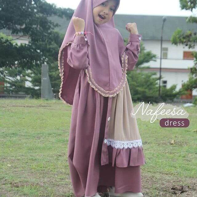 TK1036 Baju Gamis Anak Perempuan Warna Nafeesa Dress Lavender Murah Naura