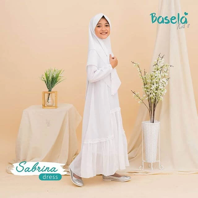 TK1039 Baju Anak Gamis Warna Sabrina Set Putih Terbaru 2023 Rabbani