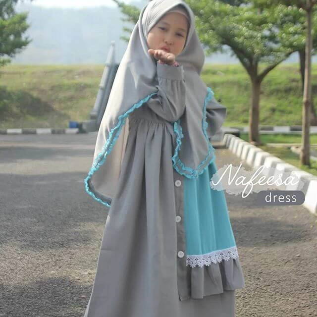 TK1040 Baju Muslim Anak Kombinasi Abu Turkish Dress Terbaru 2023 Upright