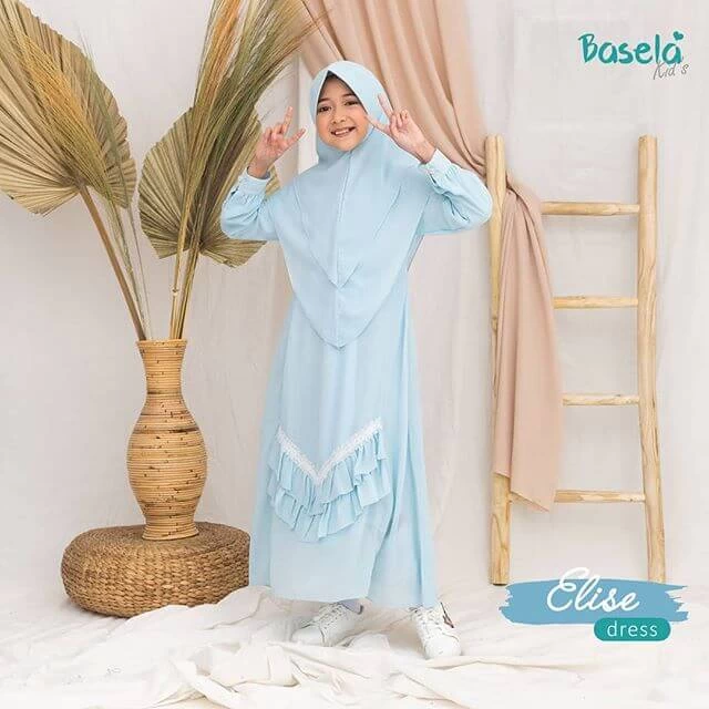 TK1057 Baju Muslim Anak Perempuan Warna Renda Bawah Biru Langit Lucu Upright