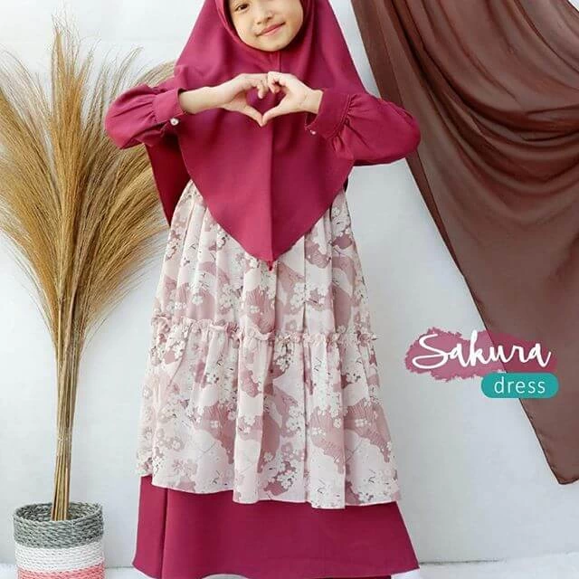 TK1071 Baju Muslim Anak Warna Bunga Marun Modern Upright