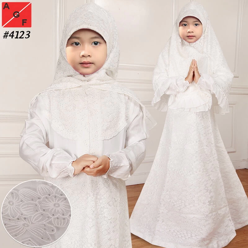TK1074 Baju Gamis Anak Warna Putih Polos Lucu Nubi