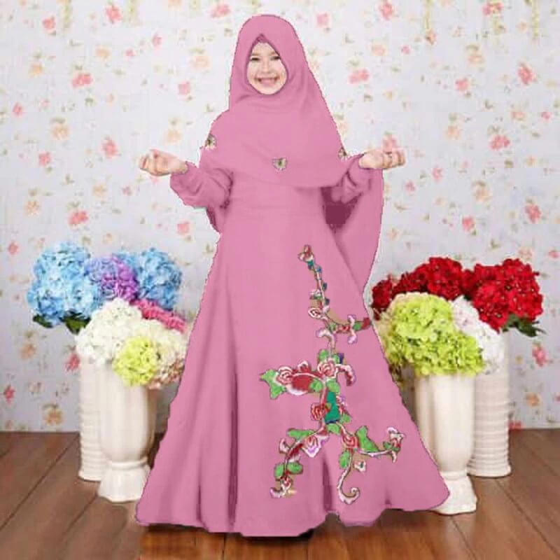 TK1112 Baju Muslim Anak Warna Bunga Bordir Dusty Terbaru 2022 1 thn