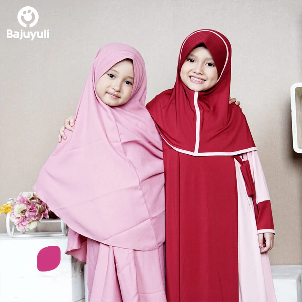 TK1160 Baju Muslim Anak Kombinasi Pink Marun Polos 2 thn