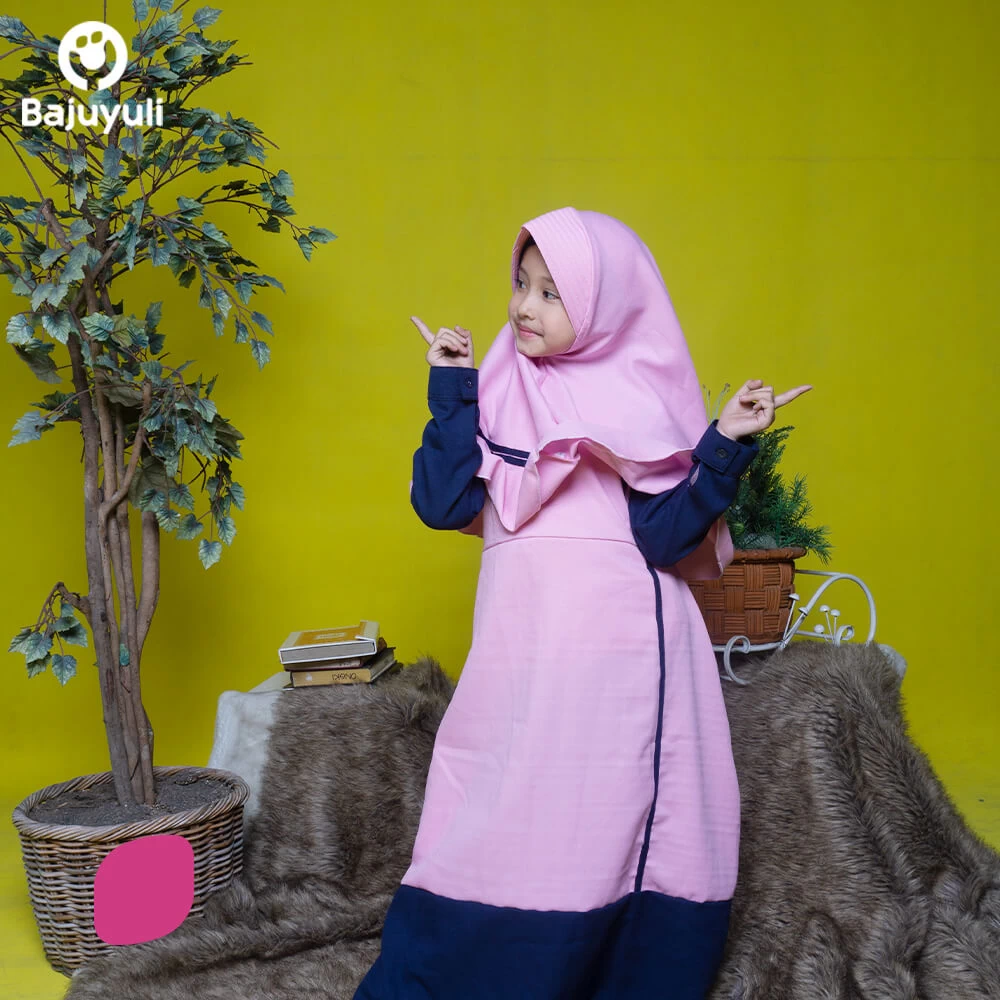 TK1161 Baju Muslim Anak Kombinasi Pink Navy Lucu 12 tahun