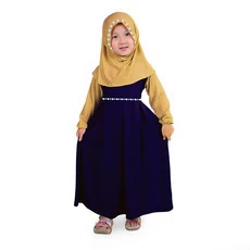 Gamis Anak Baju Muslim Anak Perempuan Kombinasi Jersey Renda Murah Cantik - Navy Cream