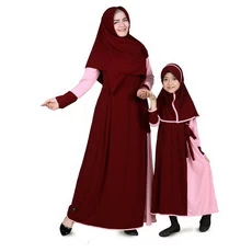 Baju Muslim Couple Gamis Ibu dan Anak Jersey - marun Peach