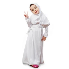 Gamis Anak Baju Muslim Anak Perempuan Jersey Adem Murah Cantik Kombinasi - Putih Putih