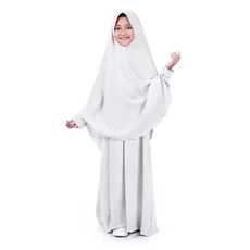 Gamis Anak Baju Muslim Anak Perempuan syar'i Polos Murah Cantik Adem Wolly Crepe - Putih