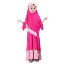 Gamis Baju Muslim Anak Perempuan Jersey Lonceng Murah - Pink