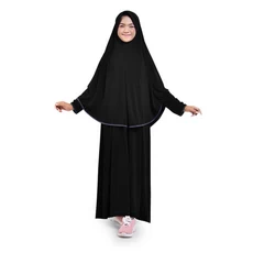 Gamis Anak Baju Muslim Anak Perempuan syar'i Jersey Polos Murah Cantik - Hitam