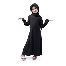 Gamis Anak Baju Muslim Anak Perempuan Polos Basic Jersey Adem Murah Cantik - Hitam