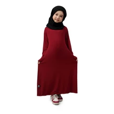 Gamis Anak Baju Muslim Anak Perempuan Polos Basic Jersey Adem Murah Cantik - Marun