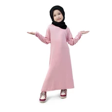 Gamis Anak Baju Muslim Anak Perempuan Polos Basic Jersey Adem Murah Cantik - Peach