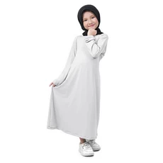 Gamis Anak Baju Muslim Anak Perempuan Polos Basic Jersey Murah Cantik - Putih