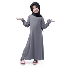 Gamis Anak Baju Muslim Anak Perempuan Polos Basic Jersey Adem Murah Cantik - Abu