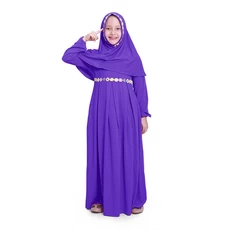 Gamis Anak Baju Muslim Anak Perempuan Polos Jersey Renda Murah Cantik Lucu - Lavender