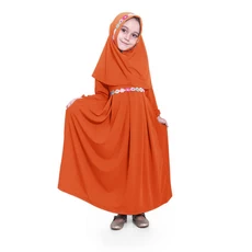 Gamis Anak Baju Muslim Anak Perempuan Polos Jersey Renda Murah Cantik Lucu - Bata