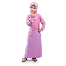 Gamis Anak Baju Muslim Anak Perempuan Kerah Saku Jersey Murah - Pink Ungu