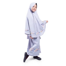 Gamis Anak Baju Muslim Anak Perempuan syar'i Moscrepe Renda Set Jilbab - Abu