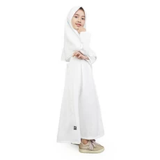 Gamis Anak Baju Muslim Anak Perempuan Polos Basic Wolfis Set Jilbab Murah Cantik - Putih
