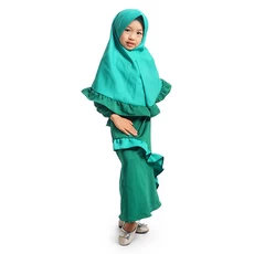 Gamis Anak Baju Muslim Anak Perempuan Kombinasi Rempel Diagonal - Hijau Botol