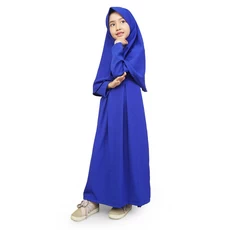 Gamis Anak Baju Muslim Anak Perempuan Polos Basic Wolfis Set Jilbab Murah Cantik - Biru