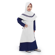 Gamis Anak Baju Muslim Anak Perempuan Kombinasi Garis Moscrepe Murah Cantik - Putih