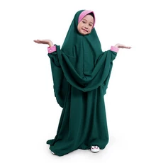 Baju Muslim Gamis Anak Perempuan Syar'i Kombinasi Wolly Crepe - Hijau Botol