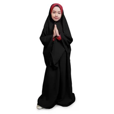 Baju Muslim Gamis Anak Perempuan Syar'i Kombinasi Wolly Crepe - Hitam