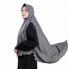 Jilbab Instan Hijab Jumbo Syari Lengan Bolong Wollycrepe Abu-abu