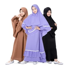 Seragam TPA Ngaji / Gamis Anak Syari Set Jilbab 11 12 Tahun Wollycrepe