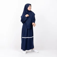 Baju Muslim Gamis Anak Set Jilbab Syari Polos Seragam Ngaji TPA TPQ SD SMP ABG Tanggung Biru Tua Nav
