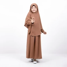 Baju Muslim Anak Gamis Syari Set Jilbab Panjang Jumbo untuk Anak Tanggung XXL Coklat Susu Milo