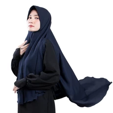 Jilbab Instan Hijab Jumbo Syari Lengan Bolong Wollycrepe Navy