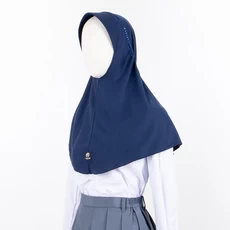 Kerudung Jilbab Instan Hijab Seragam Sekolah Anak SMA Serut Renda Biru Navy