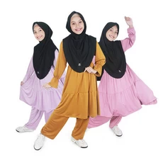 One Set Setelan Anak Perempuan Polos Muslim Jersey