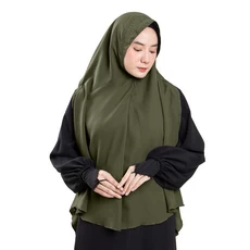 Jilbab Instan Hijab Jumbo Syari Lengan Bolong Wollycrepe Hijau Army